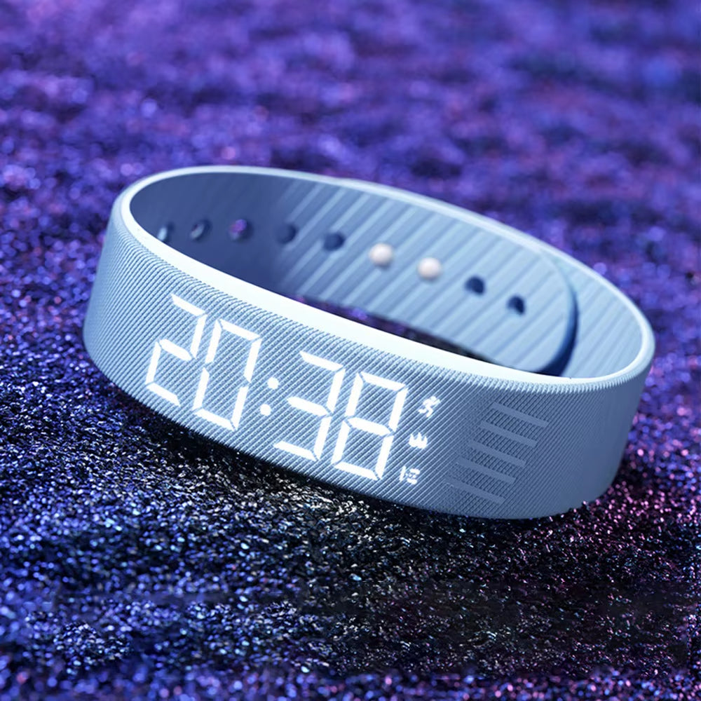 LED Digital Alarm Clock Watch Waterproof Snooze-Proof Alarm Bracelet with Running Pedometer Adjustable Vibrating Alarm