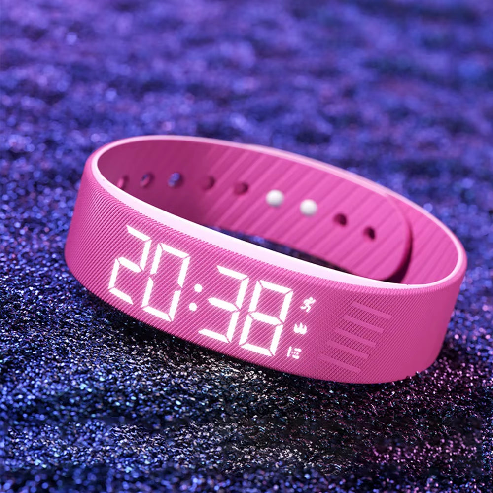 LED Digital Alarm Clock Watch Waterproof Snooze-Proof Alarm Bracelet with Running Pedometer Adjustable Vibrating Alarm
