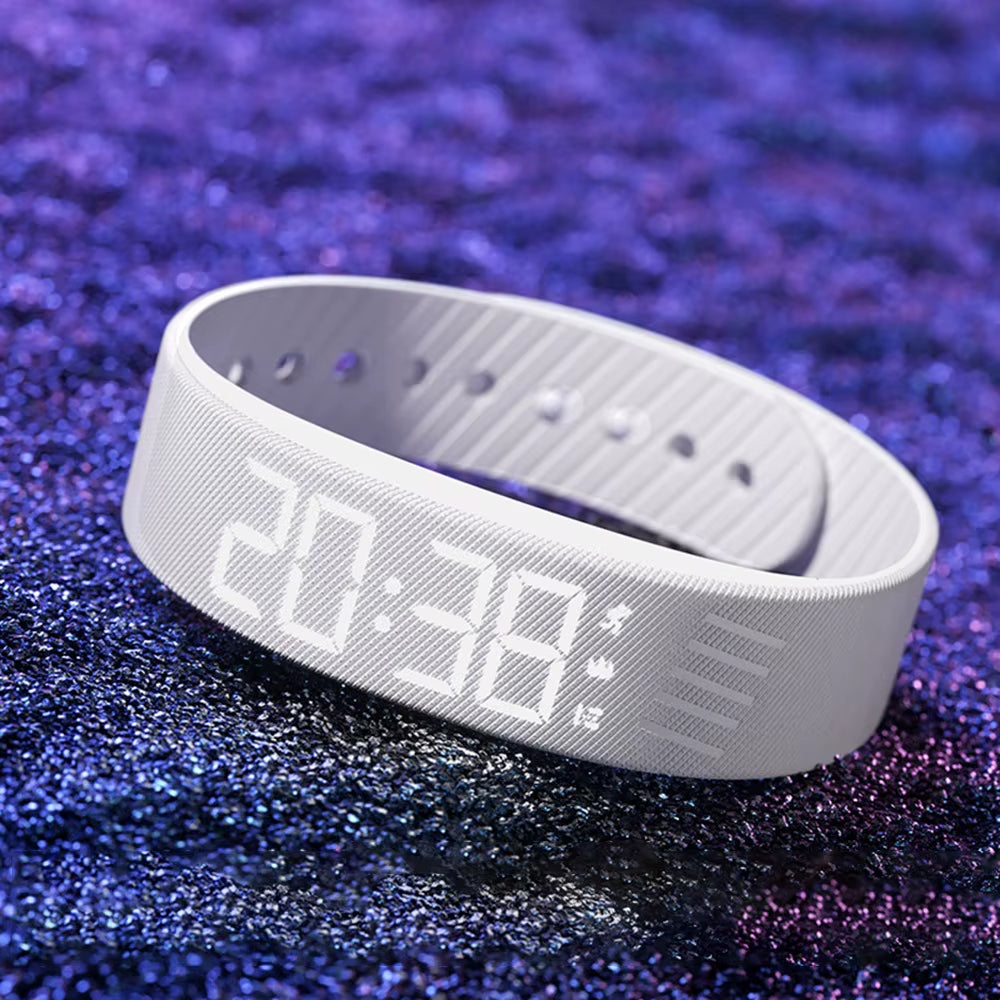 LED Digital Alarm Clock Watch Waterproof Snooze-Proof Alarm Bracelet with Running Pedometer Adjustable Vibrating Alarm