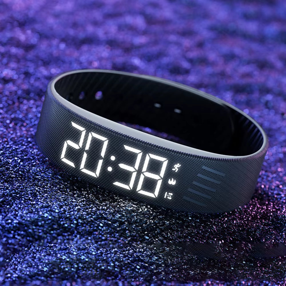 LED Digital Alarm Clock Watch Waterproof Snooze-Proof Alarm Bracelet with Running Pedometer Adjustable Vibrating Alarm