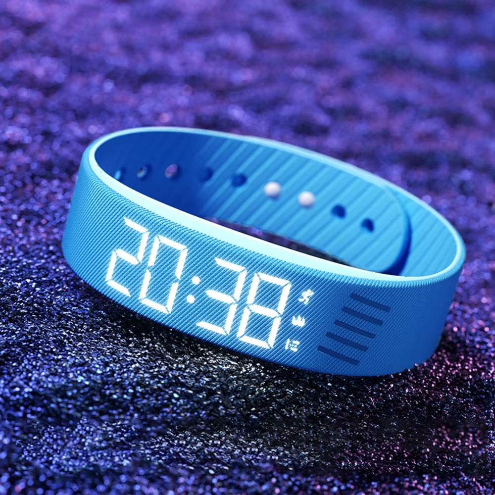 LED Digital Alarm Clock Watch Waterproof Snooze-Proof Alarm Bracelet with Running Pedometer Adjustable Vibrating Alarm